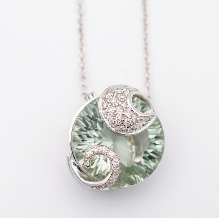Girocollo pendente prasiolite e diamanti Ct. 0,28 in oro bianco 18Kt - Dienneci Gioielli