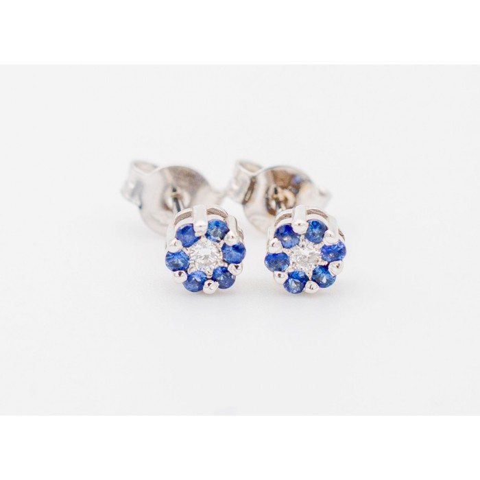 Orecchini zaffiri blu Ct. 0,14 e diamanti Ct.0,04 in oro 18Kt - DIENNECI GIOIELLI