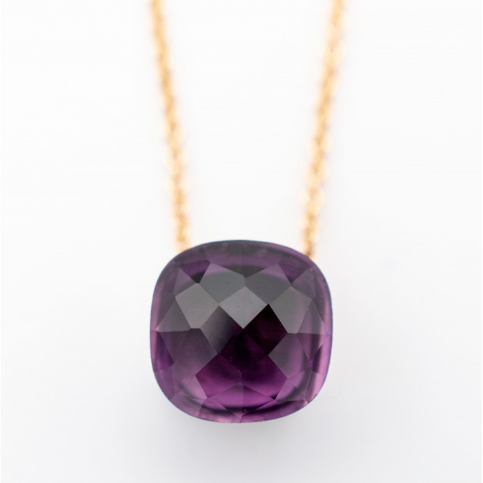 Girocollo pendente ametista a cubo in oro bianco e rosa 18Kt - Dienneci Gioielli