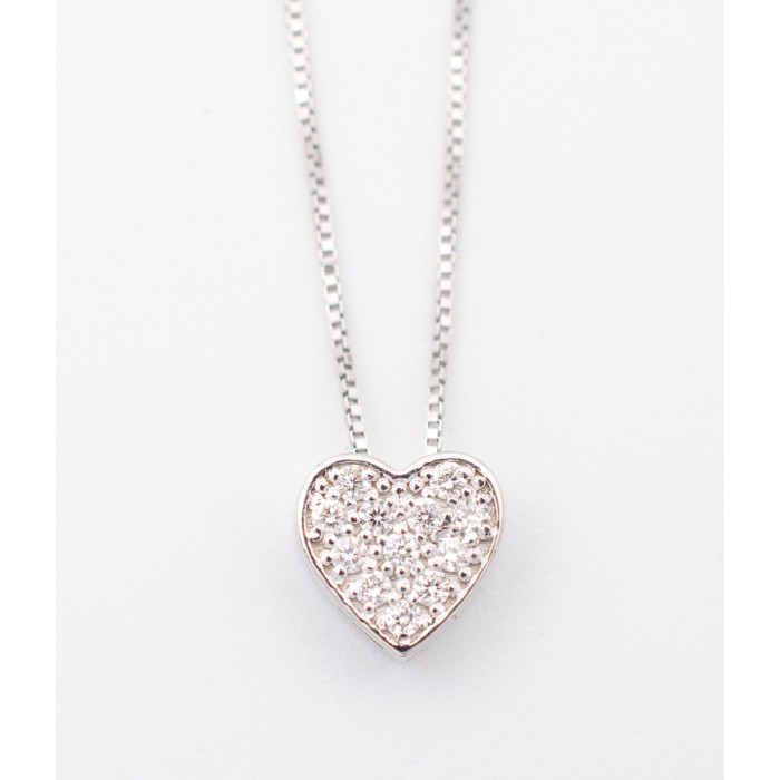 Girocollo pendente a cuore con diamanti Ct. 0,10 in oro bianco 18Kt - Dienneci Gioielli