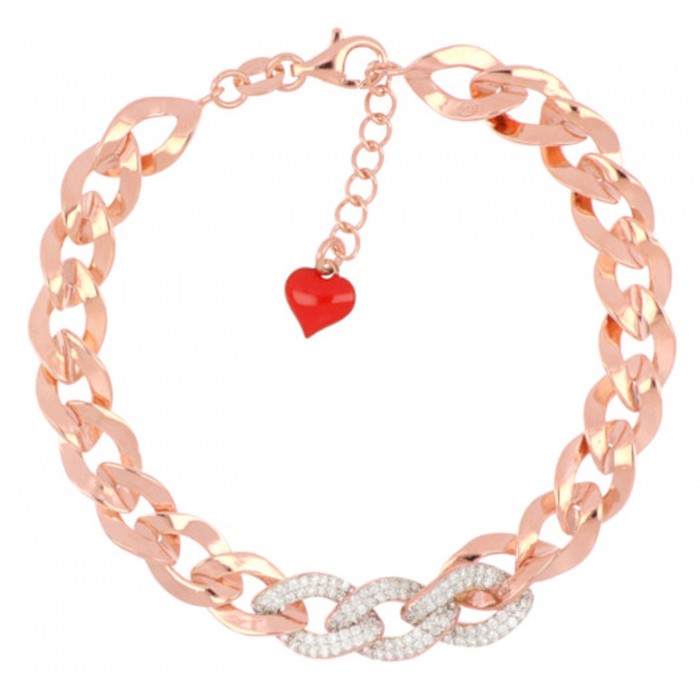 Bracciale Cuori Milano a catena kiss & link con zirconi in argento 925 Ref. 24919609