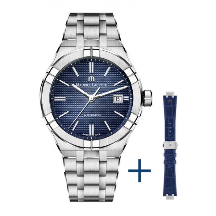 Maurice Lacroix AIKON Automatic Blu 42mm AI6008-SS002-430-2 Doppio cinturino pelle Maurice Lacroix AIKON Automatic Blu 42mm AI6008-SS002-430-2 Doppio cinturino pelle