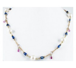 Collana perle cianite e zaffiri in oro 18Kt collezione Cannes