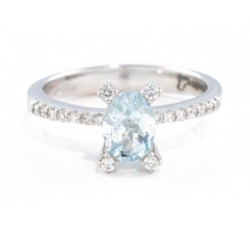 Anello Acquamarina e Diamanti ct. 0,26 in oro 18Kt