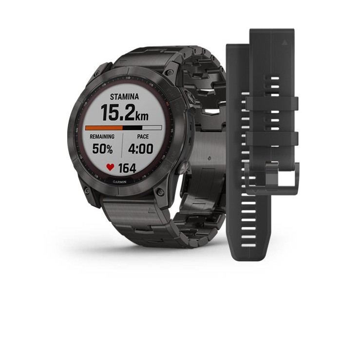 Garmin fēnix 7X Sapphire Solar Titanium con bracciale Vented Titanium Carbon Grey DLC010-02541-27 Garmin fēnix 7X Sapphire Solar Titanium con bracciale Vented Titanium Carbon Grey DLC010-02541-27