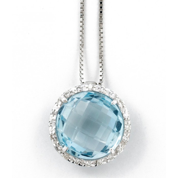 Girocollo pendente topazio e diamanti Ct.0,10 in oro 18Kt - Dienneci Gioielli