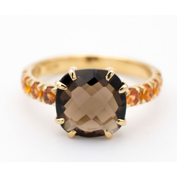 Anello quarzo fumè e zaffiri arancio in oro 18Kt - DIENNECI GIOIELLI
