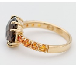 Anello quarzo fumè e zaffiri arancio in oro 18Kt - DIENNECI GIOIELLI