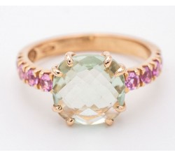 Anello prasiolite e zaffiri rosa in oro 18Kt