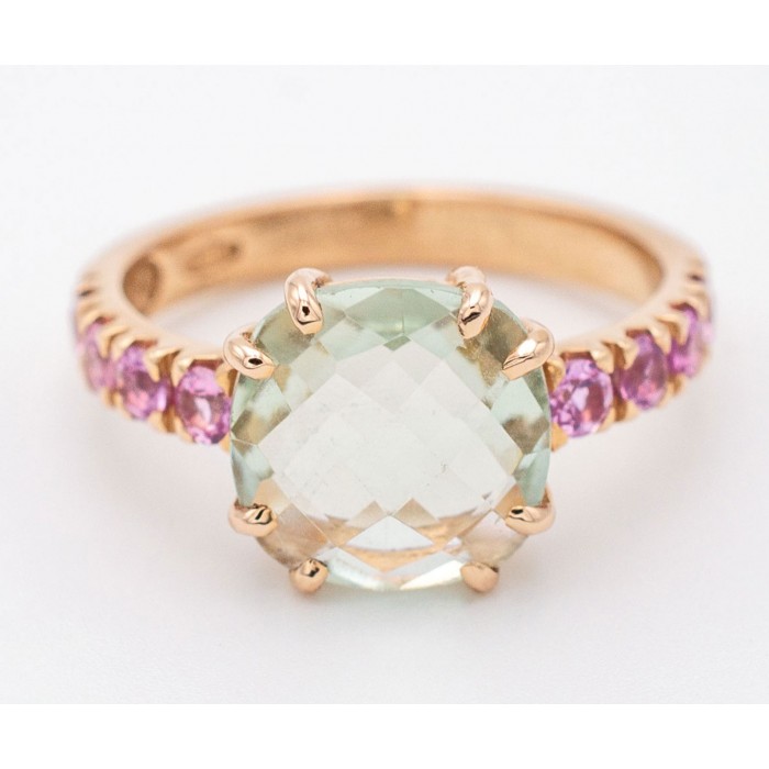 Anello prasiolite e zaffiri rosa in oro 18Kt - DIENNECI GIOIELLI