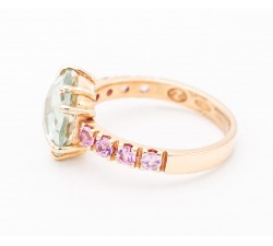 Anello prasiolite e zaffiri rosa in oro 18Kt - DIENNECI GIOIELLI