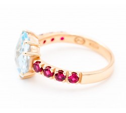 Anello topazio azzurro e rubini in oro 18Kt - DIENNECI GIOIELLI