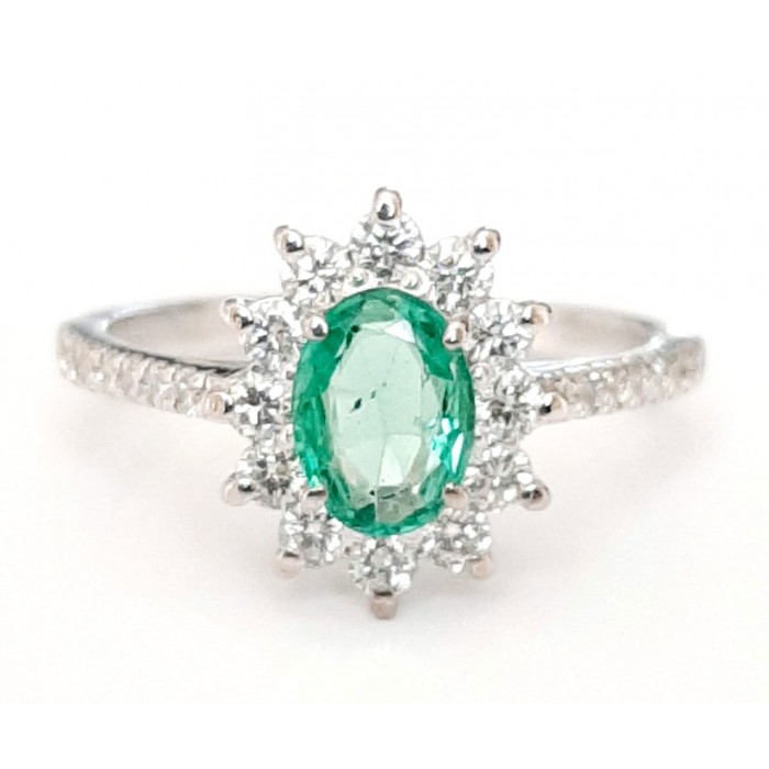 Anello Margherita Smeraldo Ct. 0,56 e Diamanti ct. 0,35 in oro 18Kt - DIENNECI GIOIELLI