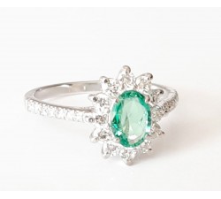 Anello Margherita Smeraldo Ct. 0,56 e Diamanti ct. 0,35 in oro 18Kt - DIENNECI GIOIELLI