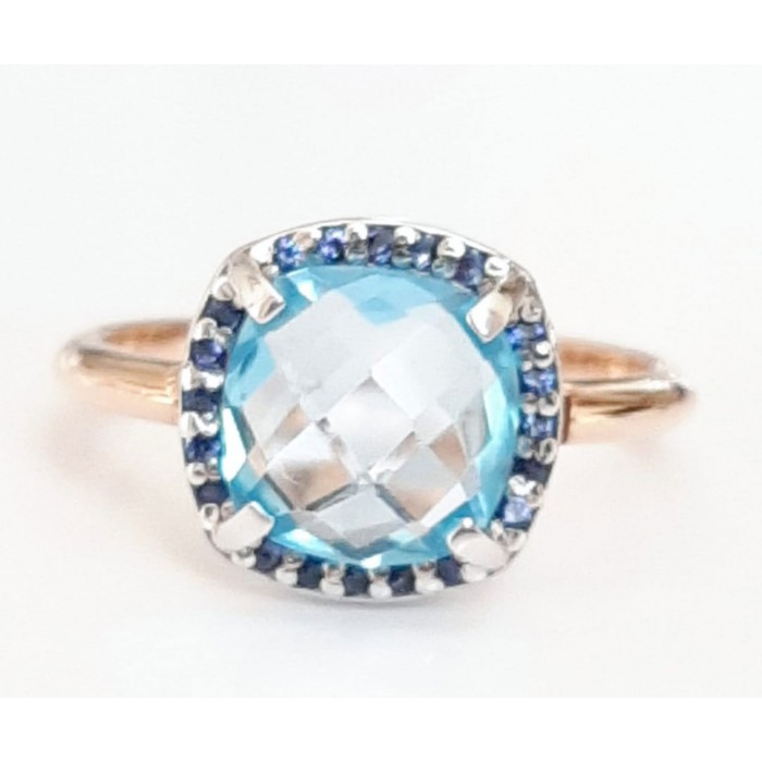 Anello Topazio azzurro e zaffiri blu in oro 18Kt - DIENNECI GIOIELLI