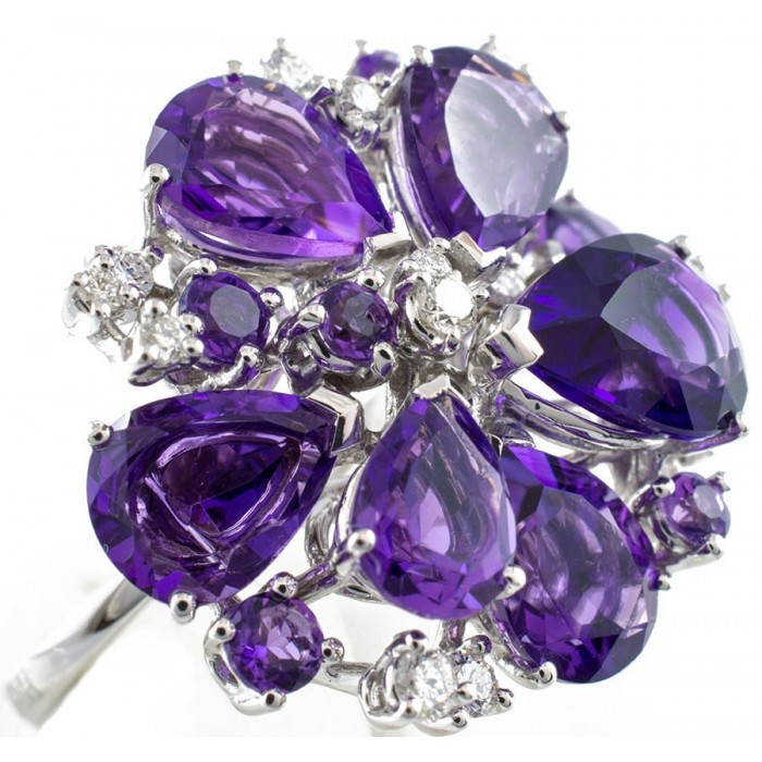 Anello diamanti e ametiste in oro 18Kt - DIENNECI GIOIELLI