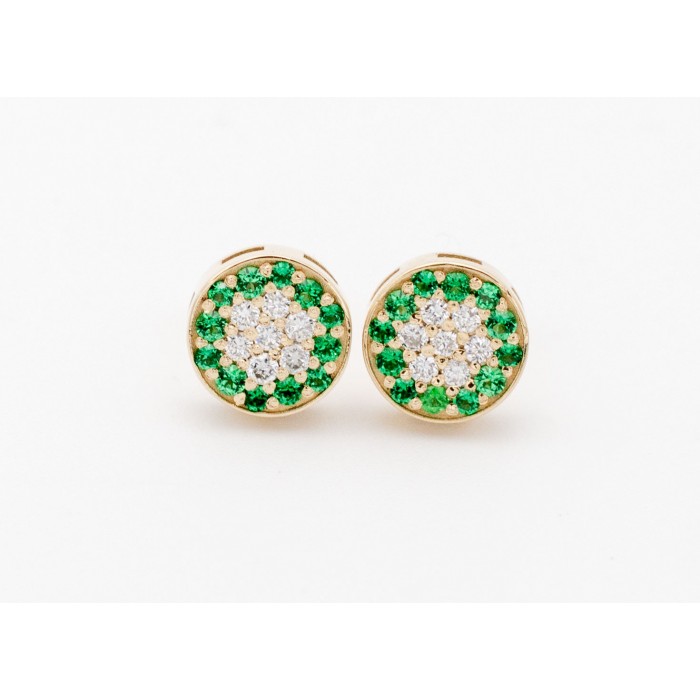 Orecchini bottone diamanti Ct. 0,14 e tsavorite Ct.0,24 in oro 18Kt