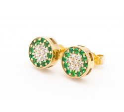 Orecchini bottone diamanti Ct. 0,14 e tsavorite Ct.0,24 in oro 18Kt