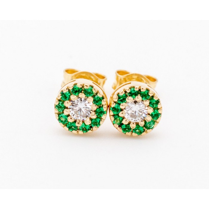 Orecchini bottone tsavoriti Ct. 0,20 e diamanti Ct.0,16 in oro 18Kt - DIENNECI GIOIELLI