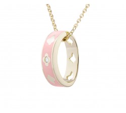 Pendente Eden smaltato rosa con diamanti in oro 18Kt Piero Milano