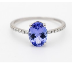 Anello Tanzanite e Diamanti ct. 0,10 in oro bianco 18Kt