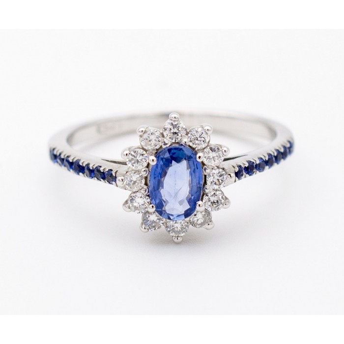 Anello Margherita Zaffiro Ct. 0,55 e Diamanti ct. 0,30 in oro 18Kt - DIENNECI GIOIELLI