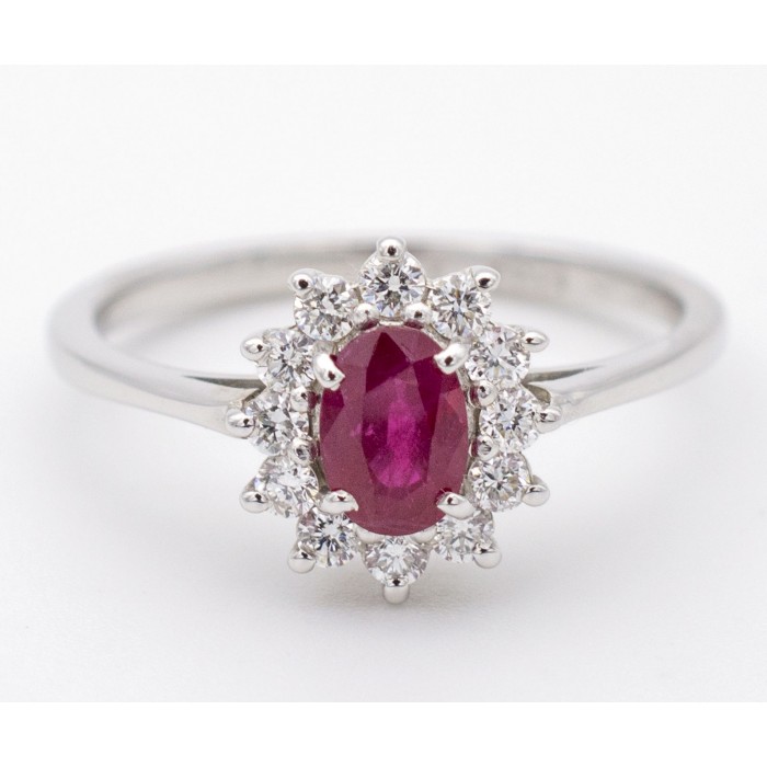 Anello Margherita Rubino Ct. 0,56 e Diamanti ct. 0,24 in oro 18Kt - DIENNECI GIOIELLI