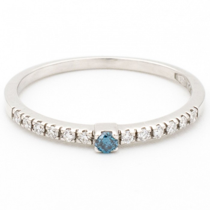 Anello Fedina diamante blu Ct.0,04 e diamanti Ct. 0,10 in oro bianco 18Kt - DIENNECI GIOIELLI