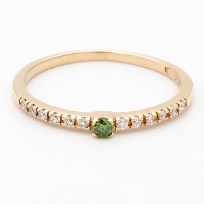 Anello Fedina diamante verde Ct.0,04 e diamanti Ct. 0,10 in oro rosa 18Kt - DIENNECI GIOIELLI