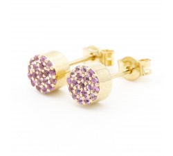 Orecchini a lobo bottone pavè zaffiri rosa Ct.0,31 in oro giallo 18Kt