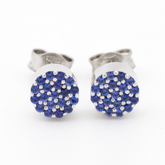Orecchini a lobo bottone pavè zaffiri blu Ct.0,31 in oro bianco 18Kt - DIENNECI GIOIELLI