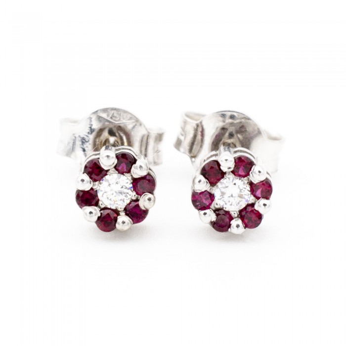 Orecchini rubini Ct. 0,14 e diamanti Ct.0,04 in oro bianco 18Kt - DIENNECI GIOIELLI