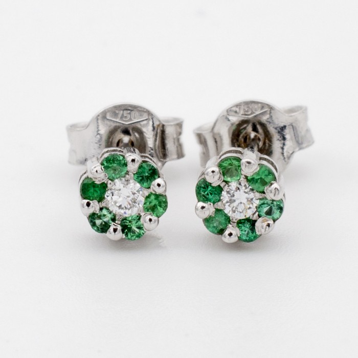 Orecchini smeraldi Ct. 0,14 e diamanti Ct.0,04 in oro bianco 18Kt - DIENNECI GIOIELLI