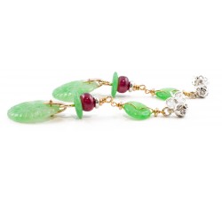 Orecchini pendenti diamanti e giada imperiale in oro 18Kt - DIENNECI GIOIELLI