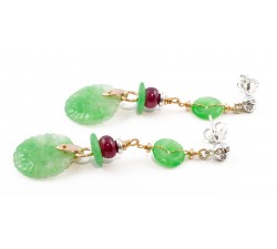 Orecchini pendenti diamanti e giada imperiale in oro 18Kt - DIENNECI GIOIELLI