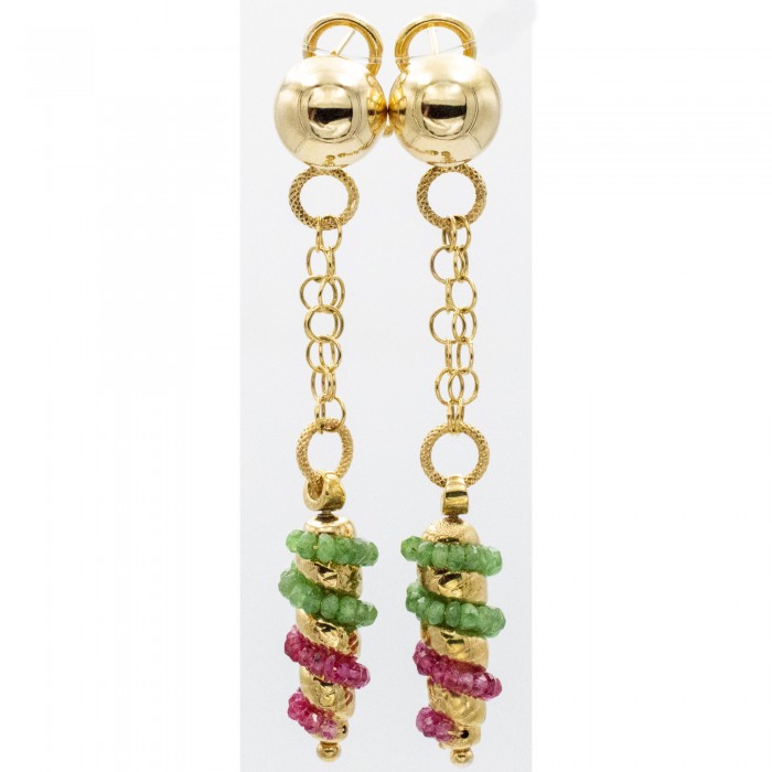 Orecchini pendenti con smeraldi e rubini in oro giallo 18kt - DIENNECI GIOIELLI