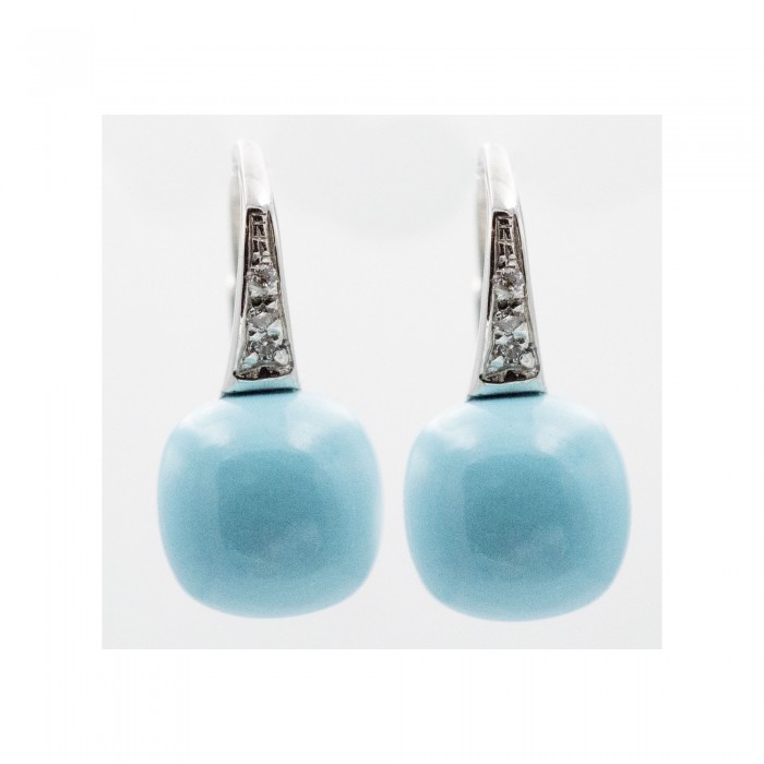Orecchini diamanti e pasta di turchese in oro 18Kt - DIENNECI GIOIELLI