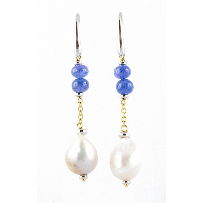 Orecchini pendenti tanzanite e perle in oro 18Kt collezione Paris