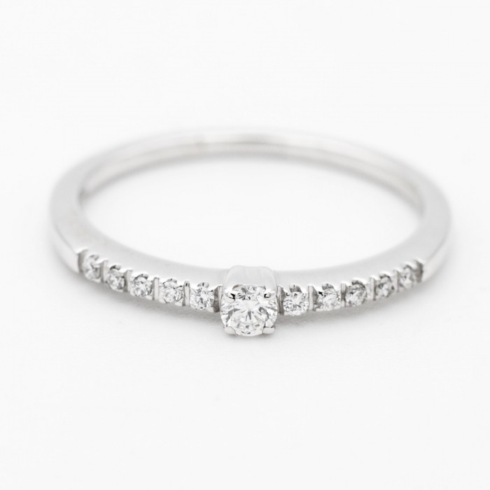 Anello Fedina diamanti con castone centrale in oro bianco 18Kt - DIENNECI GIOIELLI